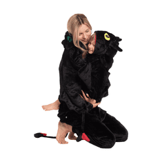 Nikcorp Ženska enodelna pižama kigurumi onesie zmaj Brezzobi, črna, velikost M, za višino 155-165 cm, udoben kostum za spanje