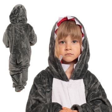 Nikcorp Otroška pižama kigurumi morski pes | enodelna preobleka kostum za otroke | velikost 115-125 cm | siva