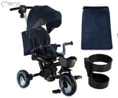 MoMi IVI 3v1 otroški voziček / kolo / tricikel, večnamenski, zložljiv, črno-moder