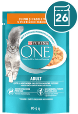 Purina ONE ADULT mokra hrana za odrasle mačke, mini fileti s piščancem in stročjim fižolom, 26x85g