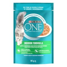 Purina ONE INDOOR FORMULA mokra hrana za odrasle mačke, mini fileti s tuno in stročjim fižolom, 26x85g