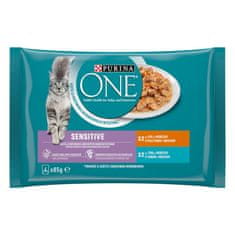 Purina ONE SENSITIVE mokra hrana za odrasle mačke, s piščancem ali tuno, 48x85g