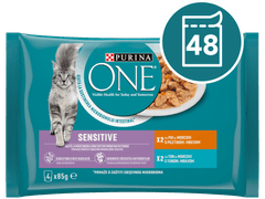 Purina ONE SENSITIVE mokra hrana za odrasle mačke, s piščancem ali tuno, 48x85g