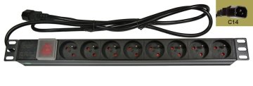OEM Razdelilna plošča 8x230V-IEC320 C14, CSN, stikalo z indikatorjem, 19'' 1U, kabel 1,8 m