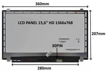 Sil LCD PANEL 15,6" HD 1366x768 30PIN MATTE / Zgornji in spodnji kot