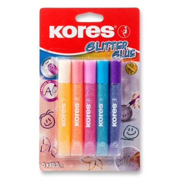 Kores Glitter Glue - 5 x 10,5 ml, pastelne barve, blister