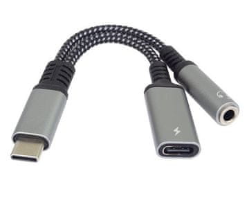 PremiumCord Redukcija USB-C / 3,5 mm jack s čipom DAC + USB-C za polnjenje 13 cm