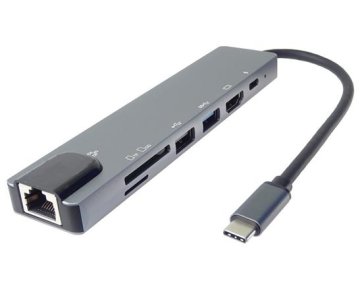 PremiumCord USB-C na HDMI + USB3.0 + USB2.0 + PD + SD/TF + adapter RJ45