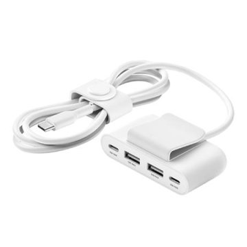Belkin BOOST CHARGE 4-portni podaljšek USB (2xUSB-C, 2xUSB-A) do 30 W + 2 m kabla USB-C, bel