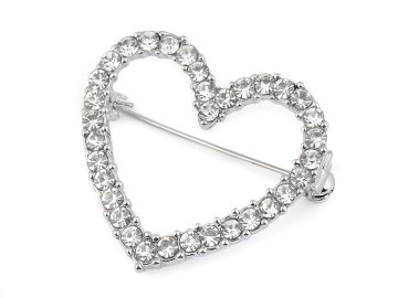 Broška z brušenimi kamni srce, cvet - kristalno srce