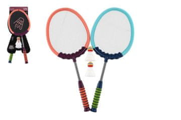 Teddies Set za badminton 2 palice iz plastike/žice 60 cm 2 žogici/košarica na kartici