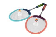 Teddies Set za badminton 2 palice iz plastike/žice 60 cm 2 žogici/košarica na kartici