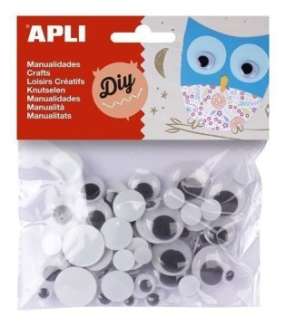 Apli oči okrogle mešane velikosti nelepljive - črne 75 kosov