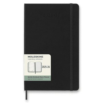 Moleskine 18-mesečni dnevnik 2025-26 - trda vezava, L, tedenski - črn