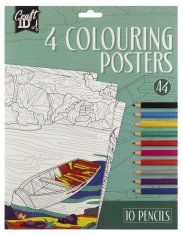 Pobarvanka 4 slike + 10 barvic A4