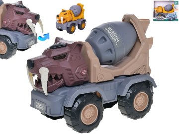 Mešalnik za gradnjo avtomobilov / sabljezobi tiger 24 cm gibljivih delov - mešanica barv (rjava, oranžna)