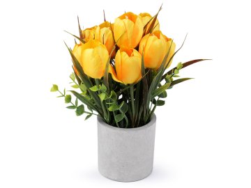 Umetni tulipani v loncu - oranžno-rumeni