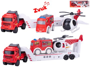 Tovornjak 30 cm na vztrajnik na baterije z zvokom + vozila gasilcev 2 kosa