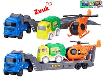 Tovornjak 30 cm na vztrajnik na baterijo z zvokom + vozila za pobiranje smeti 2 kosa