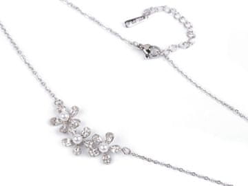 Ogrlica cvetje iz nerjavečega jekla s kristali - srebrna