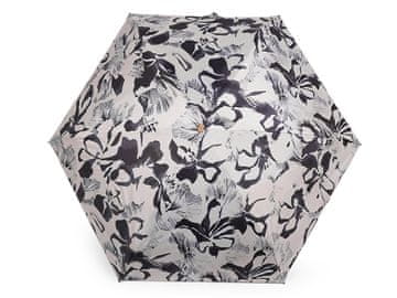 Ženski mini zložljivi dežnik rože - bela črna