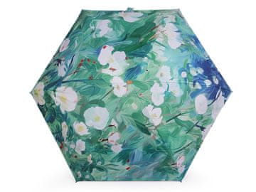 Ženski mini zložljivi dežnik rože - zeleni žajbelj temno