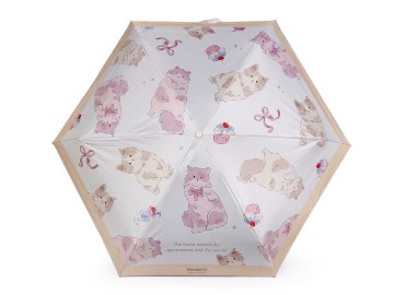 Otroški zložljivi mini dežnik mačka z ročajem - bež svetlo