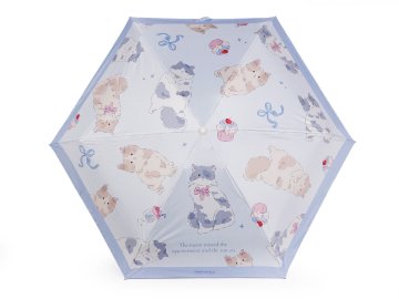 Otroški zložljivi mini dežnik mačka z ročajem - svetlo modra