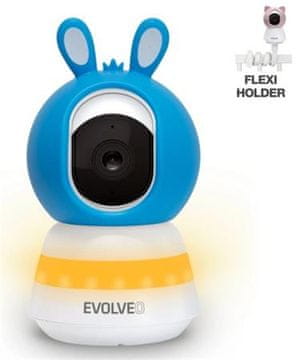 EVOLVEO Baby Monitor LUX - Pametni 360° video nadzor za dojenčke z nočnim vidom, zaznavanjem joka in gibanja, modra barva