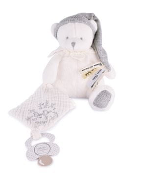 Doudou Darilni set Medvedek z držalom za dudo in odejo sive barve 20 cm