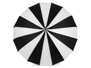 Damski dežnik pagoda z usnjenim ročajem - belo-črn