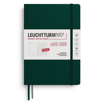 Leuchtturm1917 Tedenski planer in beležnica 2026 Medium (A5) 18 mesecev Gozdno zelena