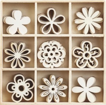 HEYDA Komplet lesenih okraskov v škatli - cvetje