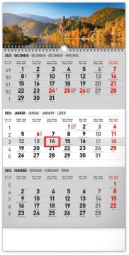 NOTIQUE Stenski koledar 3-mesečni Pokrajina siva - s slovaškimi imeni 2026, 29,5 x 43 cm