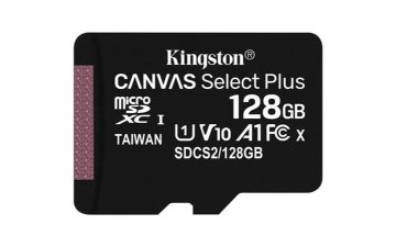 KINGSTON 128 GB microSDXC CANVAS Plus pomnilniška kartica, 150 MB/s branje, hitrostni razred UHS-I, U1, V10, A1 - brez adapterja