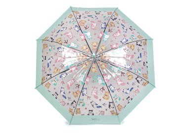 Ženski / dekliški prozorni dežnik z izmetom mačke - mint light