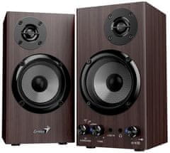Genius SP-HF520BT, Zvočniki, 2.0, 20 W, Bluetooth, 3,5 mm priključek, leseni, temno rjavi