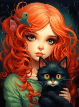 NORIMPEX Diamantna slika Ruska deklica s črno mačko 30x40cm