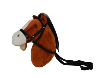 Konjska glava s pasom pliš 30cm z zvokom temno rjava s pokrovom