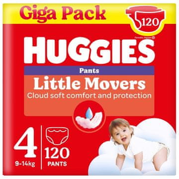 HUGGIES hlačke za enkratno uporabo Little Movers Pants, velikost 4 (9-14 kg), 120 kosov ŠTEVILKA