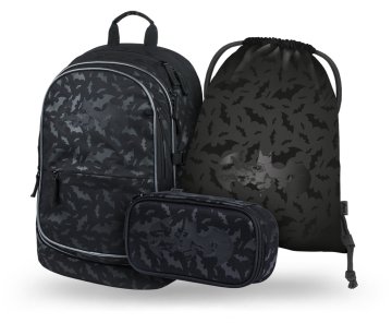 BAAGL SET 3 Osnovni Batman črne barve: nahrbtnik, peresnica, torbica GRS