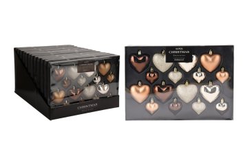 Božični okrasek HEART 4,5cm/6,5cm GOLD/HN mix (8+8 kosov)