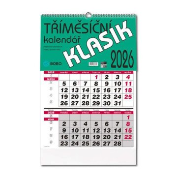 Stenski koledar 2026 trije meseci KLASIK