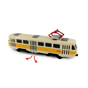 Kovinski češki retro tramvaj rumene barve 16 cm-odpiranje vrat