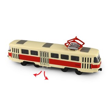 Kovinski češki retro tramvaj rdeče barve 16 cm-odpiranje vrat