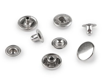 Kovinski gumbi Ø15 mm za srednje debele tkanine, nerjaveče jeklo - nikelj (50 kompletov)
