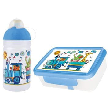 Komplet R&amp;B škatla in steklenica Vlak z živalmi 500ml