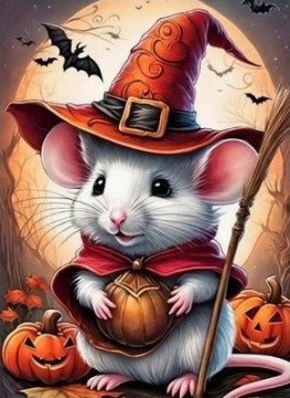 Diamantna slika - Halloween mouse with pumpkin 30x40 cm