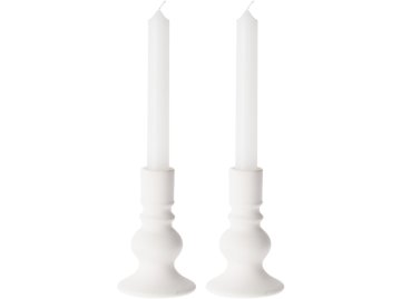 Keramični svečnik 2 kosa + 2 stožčasti sveči (bela)