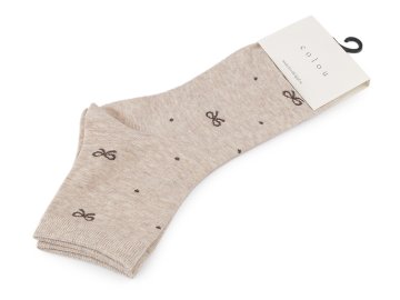 Ženske / dekliške bombažne nogavice - beige light bow